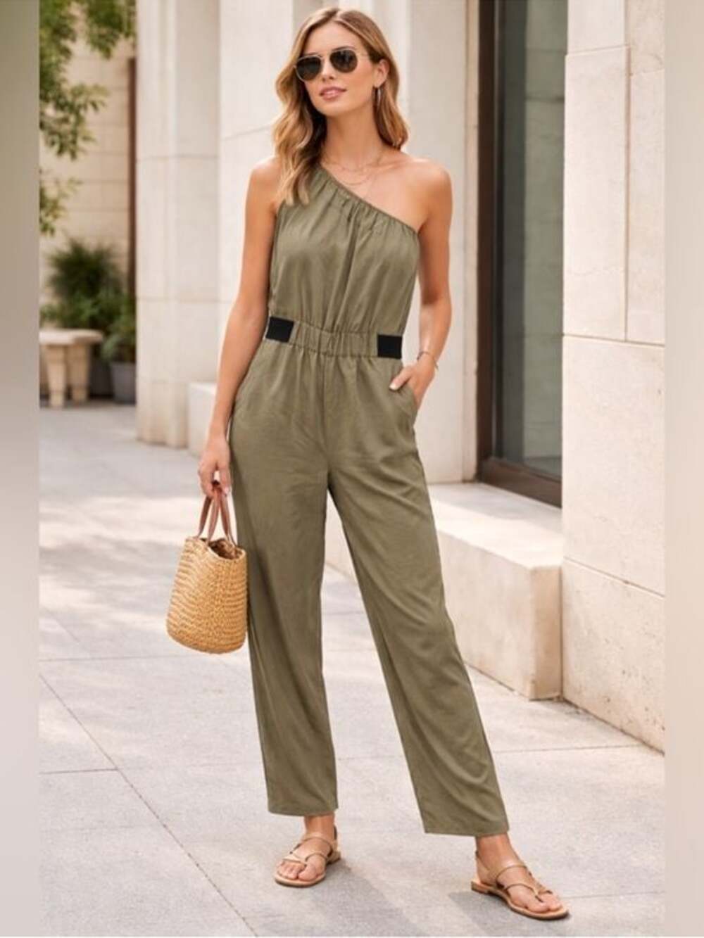 Anthropologie Maeve Verano One Shoulder Jumpsuit Size 4P